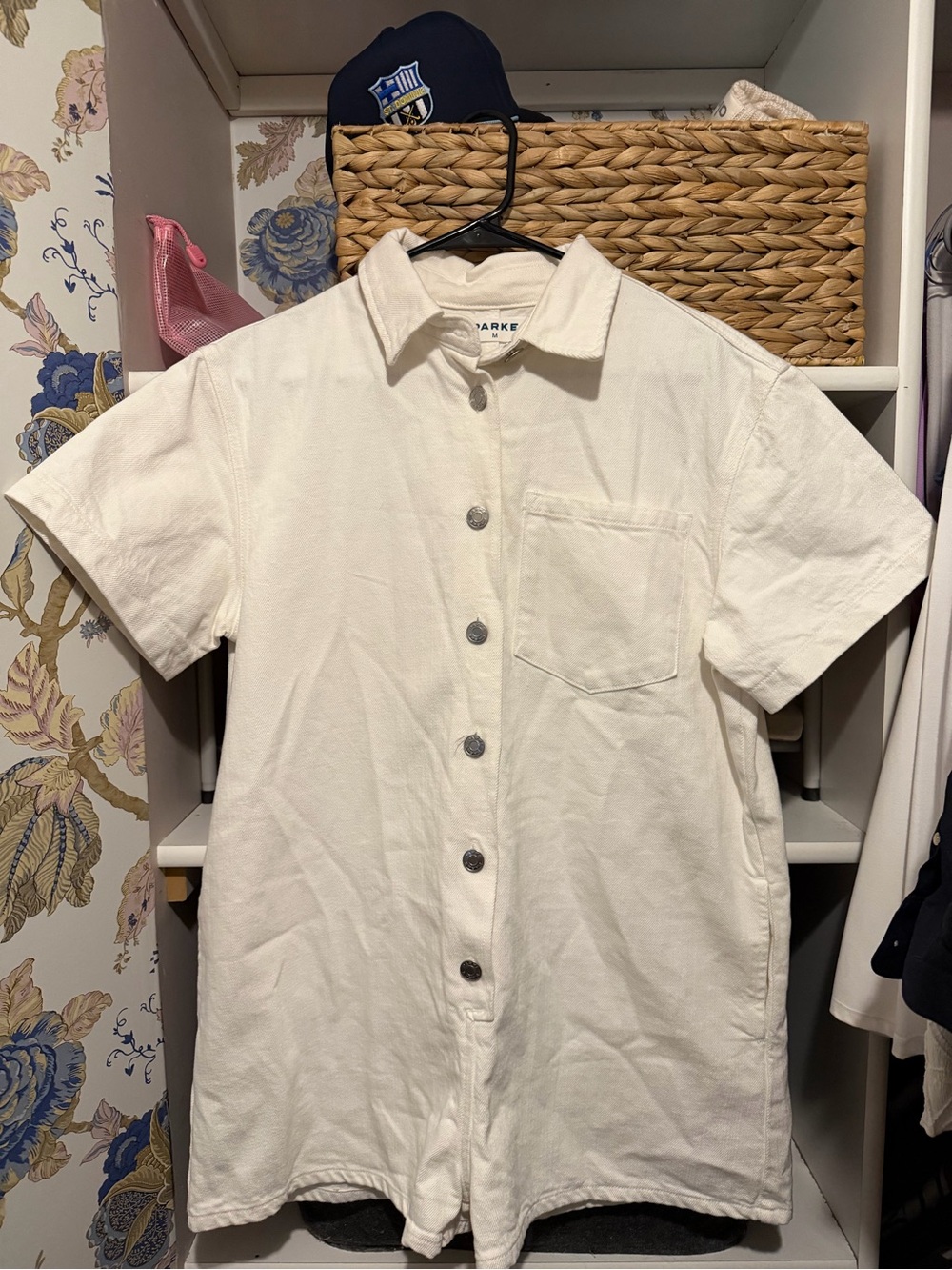 Parker Cream Short-Sleeve Button Romper